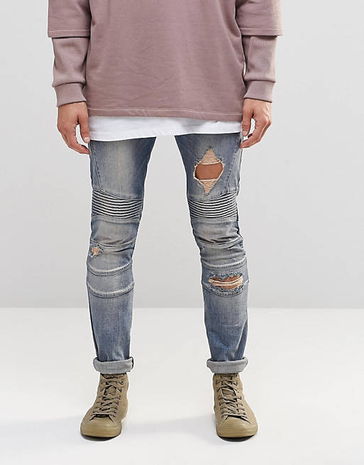 ASOS Super Skinny Jeans With Rips In Biker Style