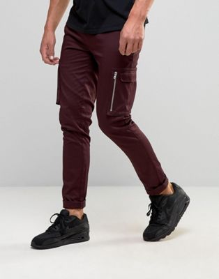 ASOS Super Skinny Smart Trousers With Side Pockets In Burgundy