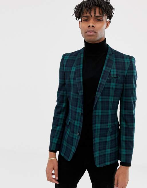 ASOS Super Skinny Suit Jacket In Blackwatch Tartan ASOS