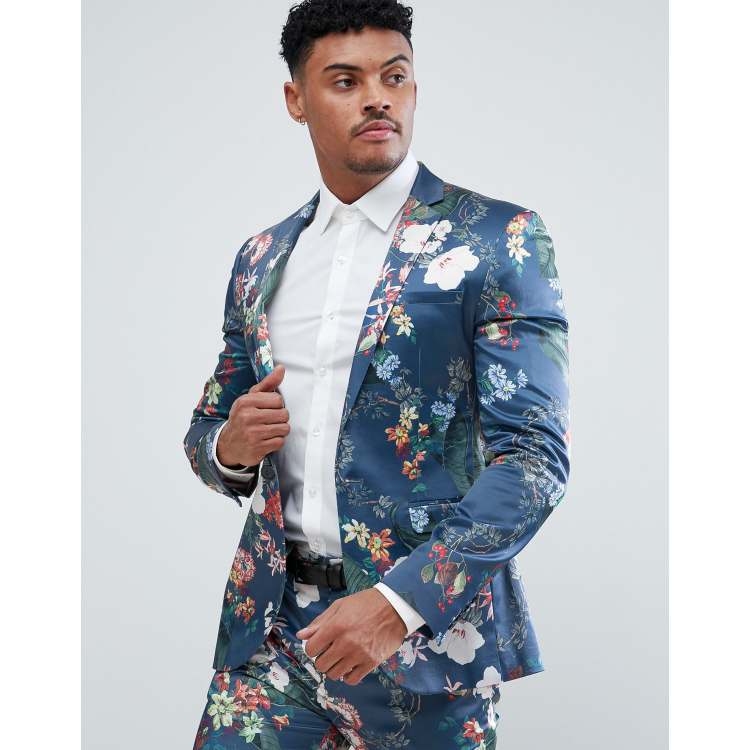 Royal blue floral outlet suit jacket