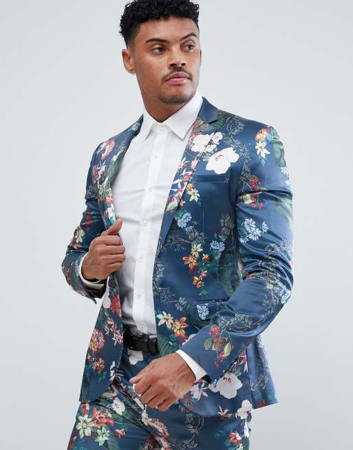 ASOS Super Skinny Suit Jacket In Blue Floral Print | ASOS