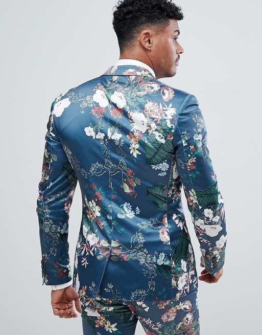 ASOS Super Skinny Suit Jacket In Blue Floral Print