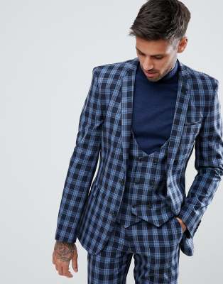 ASOS Super Skinny Suit Jacket in Blue Tartan Check