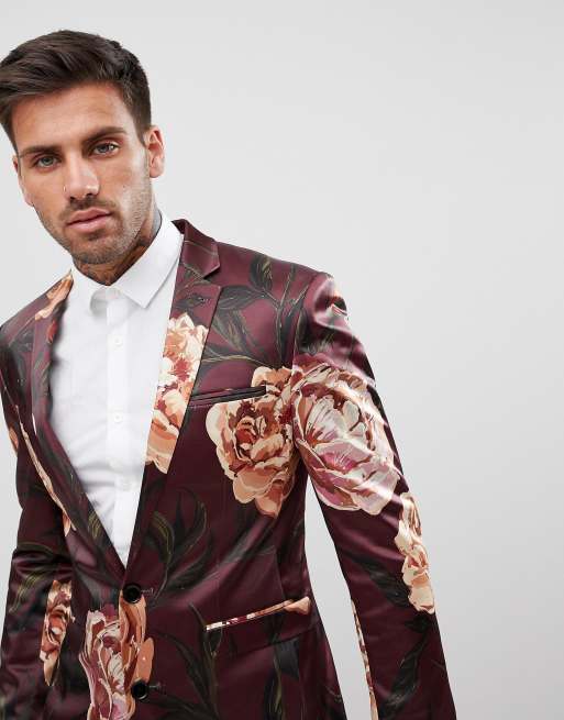 Burgundy floral 2025 suit jacket