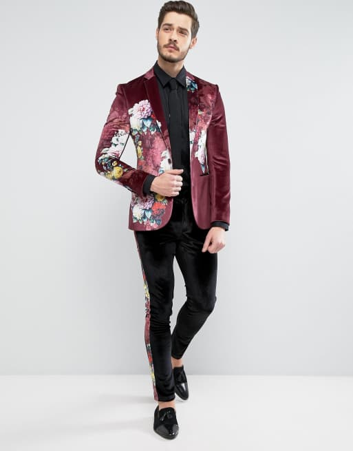 Burgundy floral 2025 suit jacket