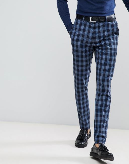 Blue and white plaid hot sale pants