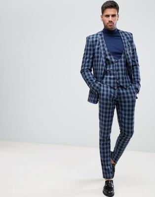 blue checkered suit pants