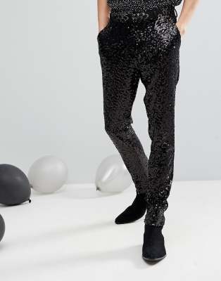 black sequin trouser suit