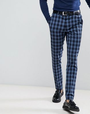 ASOS Super Skinny Suit Trousers in Blue Tartan Check | ASOS
