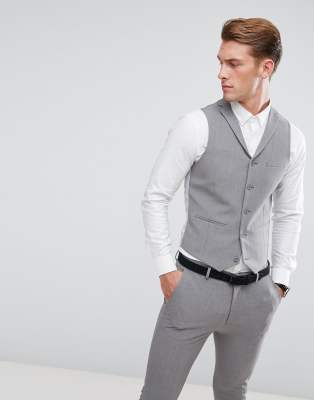 ASOS Super Skinny Suit Waistcoat In Mid Grey
