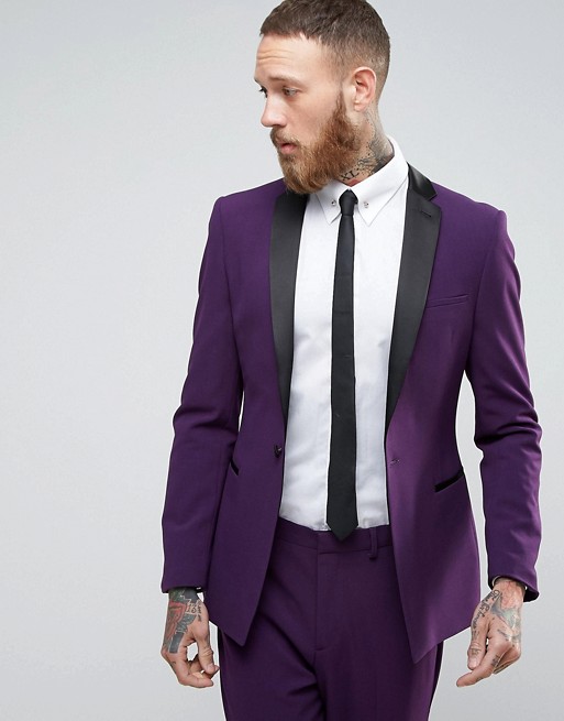 ASOS | ASOS Super Skinny Tuxedo Suit Jacket In Purple With Satin Lapel