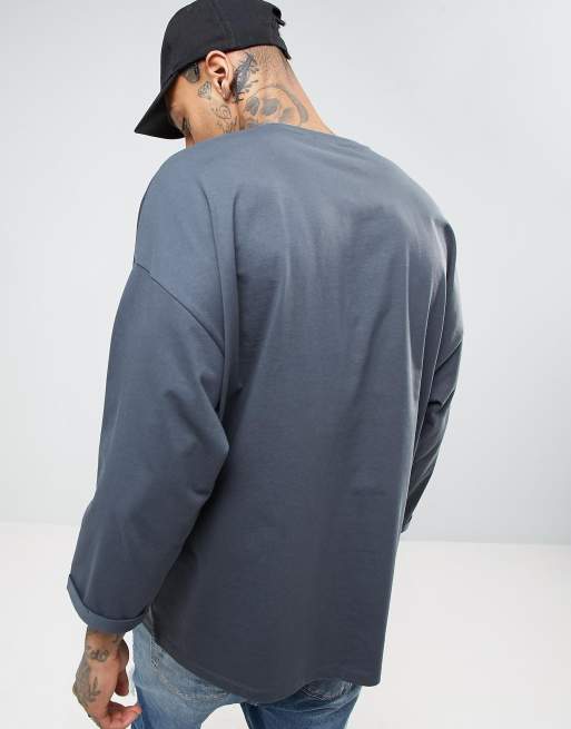 ASOS - Superoversized T-shirt van dik materiaal met opgerolde 3/4-mouwen in grijs, 2 van 4