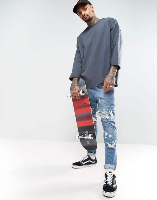 ASOS - Superoversized T-shirt van dik materiaal met opgerolde 3/4-mouwen in grijs, 4 van 4