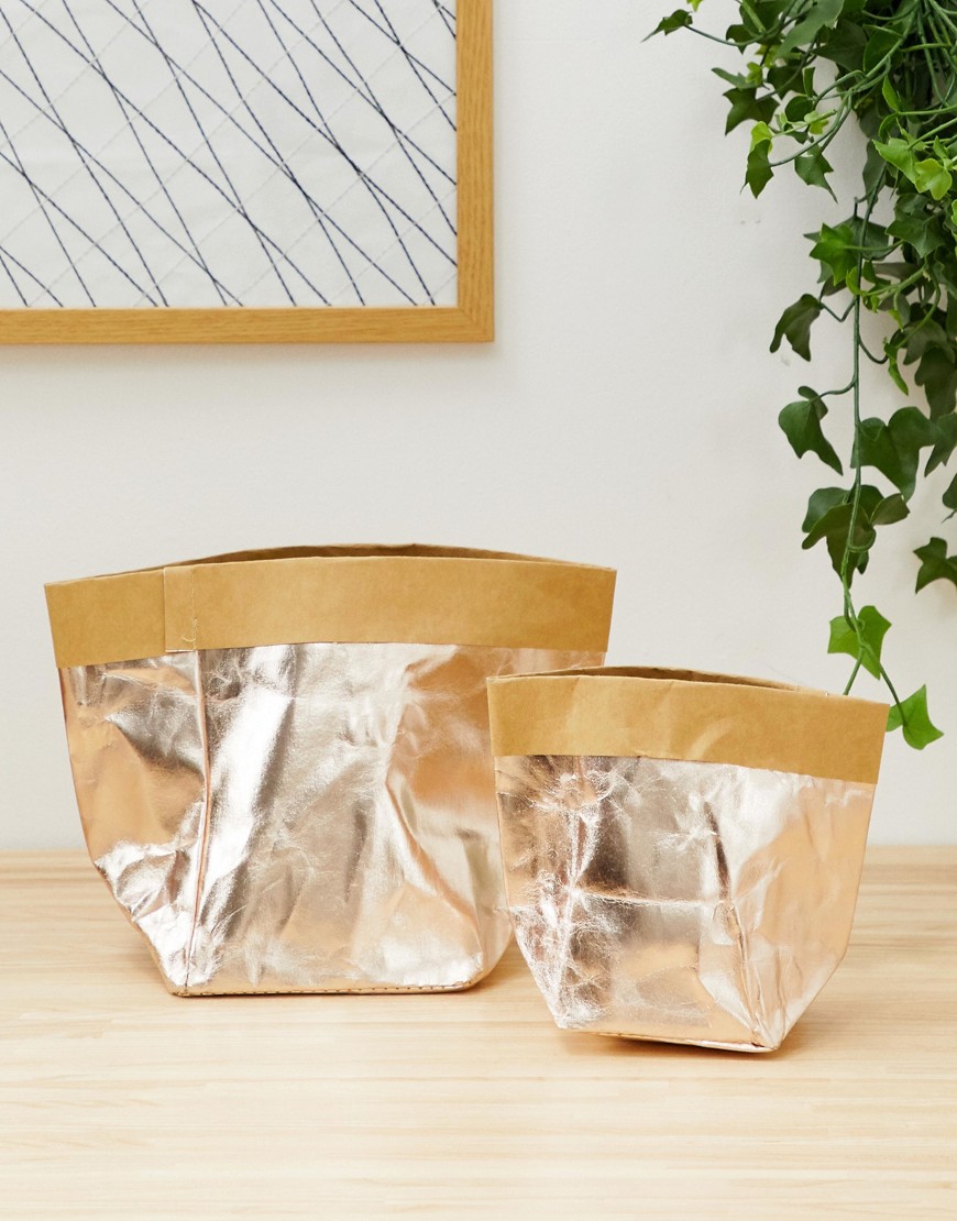 ASOS SUPPLY – 2-pack metallic-färgade förvaringspåsar-Guld
