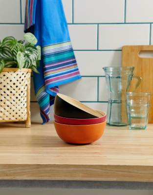 ASOS SUPPLY 3 pack bamboo bowls-Multi