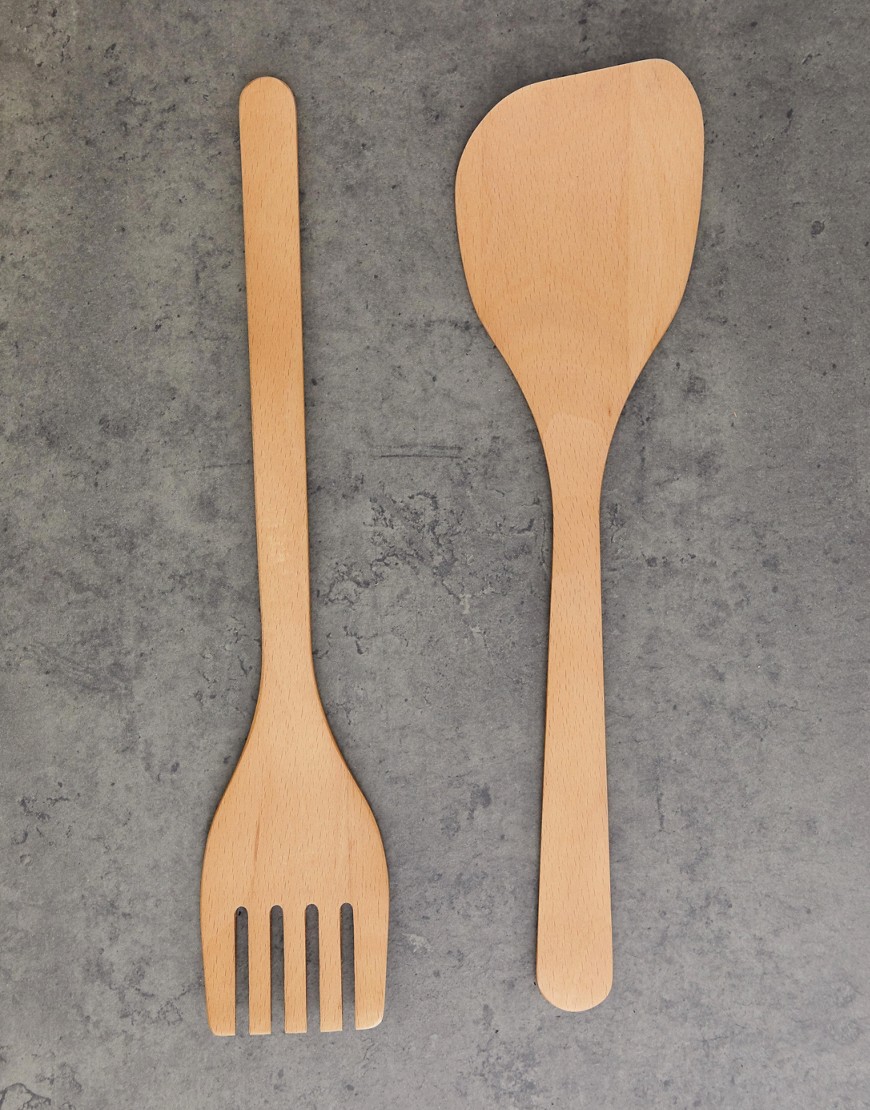 ASOS SUPPLY beech wooden serving utensils-Brown