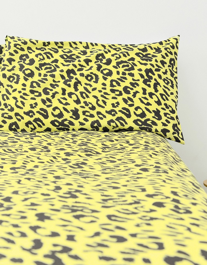 ASOS SUPPLY – Leopardmönstrat bäddset i neon för dubbelsäng, FR-Flerfärgad
