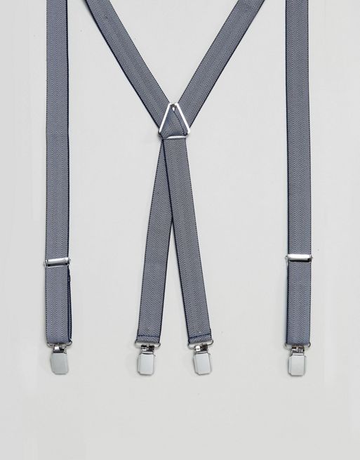 ASOS Suspenders & Bow Tie Set In Herringbone And Plain Navy