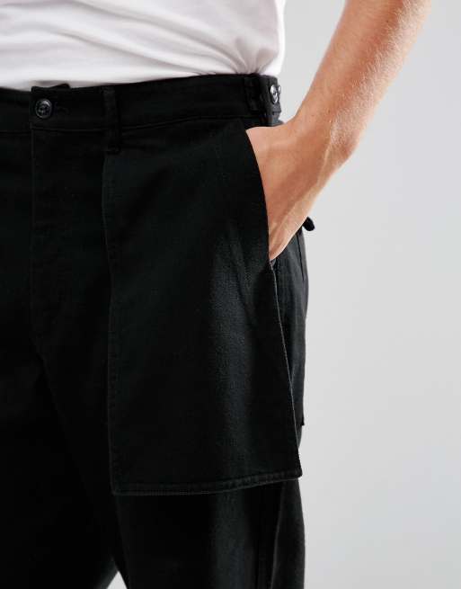ASOS – Svarta vida byxor med synliga fickor i kort modell, 3 av 4
