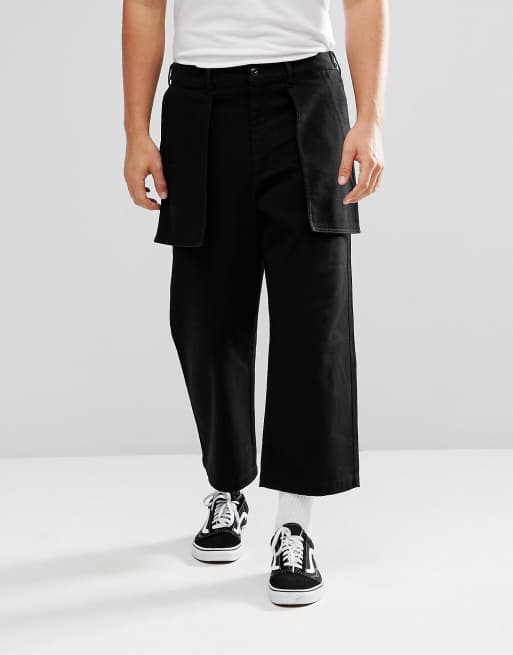 ASOS – Svarta vida byxor med synliga fickor i kort modell, 4 av 4