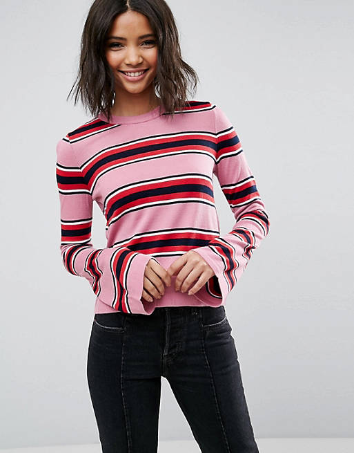 ASOS Sweater In Stripe With Fluted Sleeve