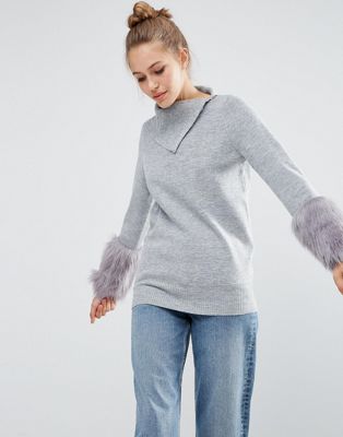 fur sleeve sweater