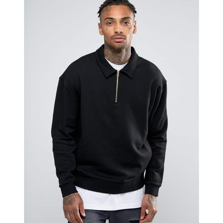 Full zip shop collar sweatshirt