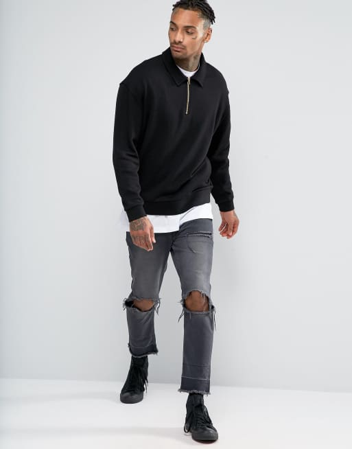 ASOS Sweatshirt With Half Zip And Collar