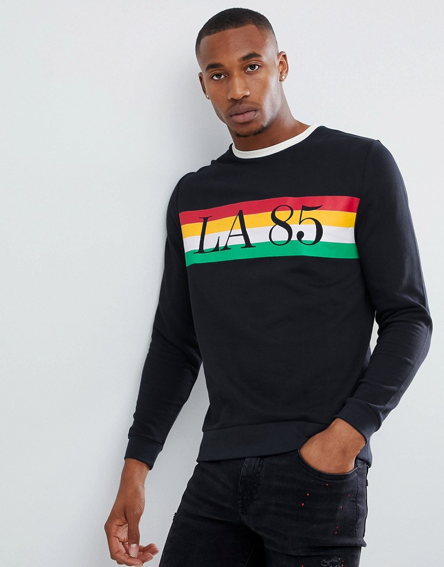 ASOS Sweatshirt With LA Chest Print & Contrast Ringer-Navy