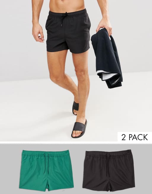 ASOS Swim Shorts In Black & Green Short Length 2 Pack multipack saving