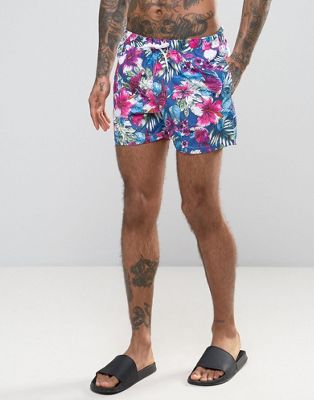 ASOS Swim Shorts With Tropical Floral Print In Short Length
