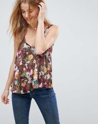 ASOS - Ausgestelltes Camisole mit Tierfell- und Blumenmuster - Mehrfarbig