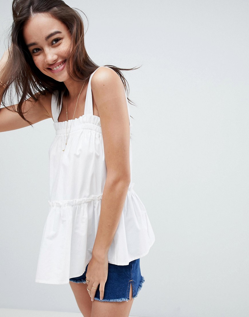 ASOS Swing Cami with Ruffle in Cotton-White
