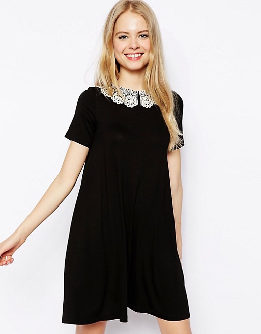 ASOS | ASOS Swing Dress With Crochet Collar And Short Sleeves