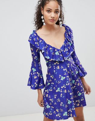 blue floral swing dress