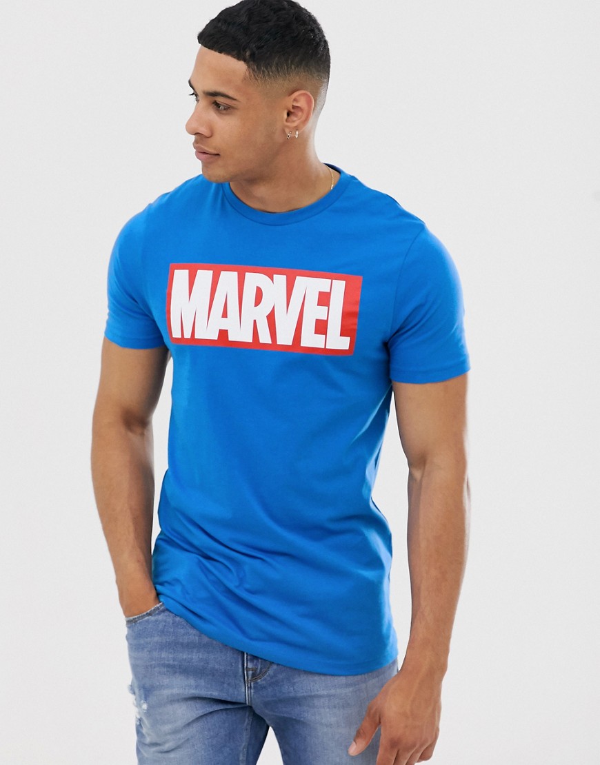 ASOS - T-shirt con scritta Marvel sul petto-Blu