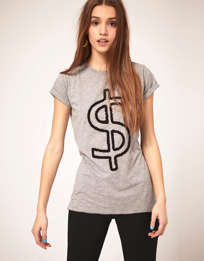 ASOS - T-shirt con simbolo del dollaro-Grigio