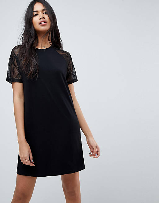ASOS T-Shirt Dress with Lace Raglan Sleeve | ASOS