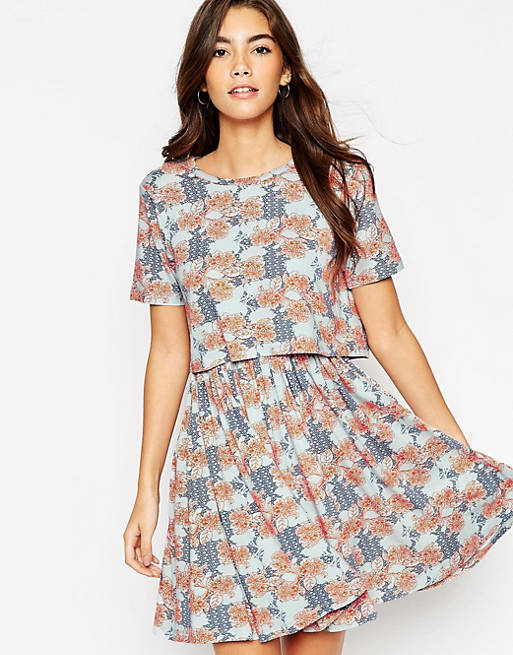 ASOS T-Shirt Dress with Overlay in Floral Print | ASOS