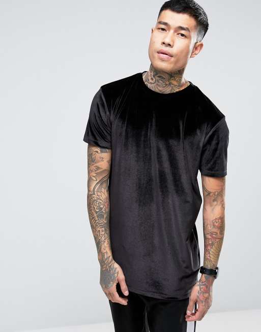 ASOS - T-shirt lunga in velour nera