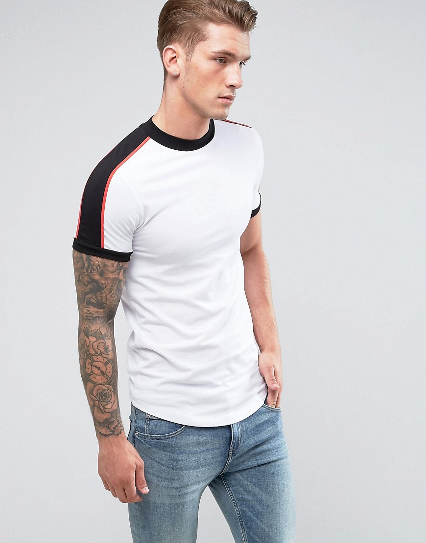 ASOS - T-shirt lunga super attillata elasticizzata con pannelli sulle spalle-Bianco