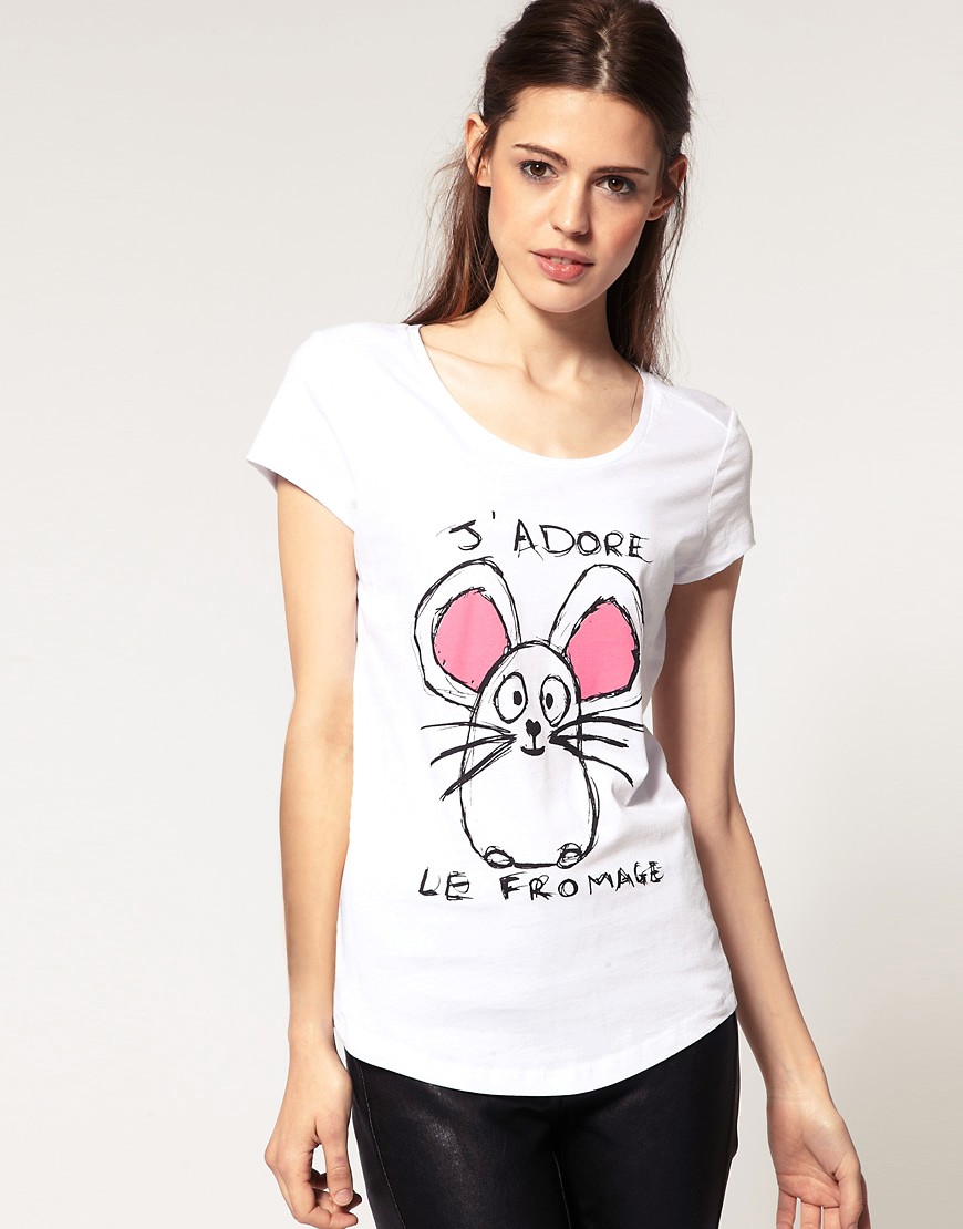 ASOS – T-shirt med Hungry Mouse-tryck-Vit