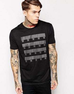 ASOS - T-shirt met mesh paneel en onderlaag met print-Zwart