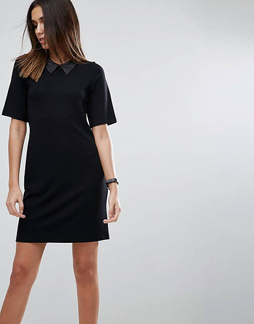 ASOS T-Shirt Mini Dress With Faux Leather Collar
