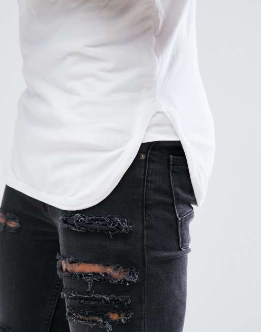 ASOS - T-shirt moulant long avec ourlet arrondi non tissé, 3 de 4