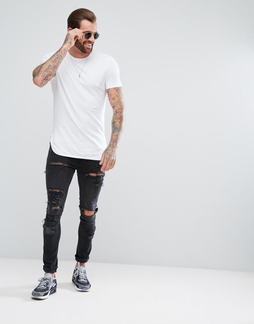 ASOS - T-shirt moulant long avec ourlet arrondi non tissé, 4 de 4