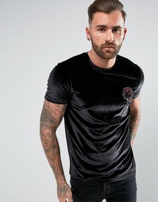 ASOS - T-Shirt van velours met contrasterende baan-Zwart