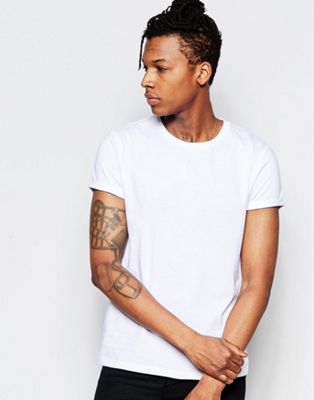 ASOS T-Shirt With Crew Neck And Roll Sleeve In White | ASOS