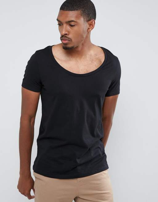 ASOS Longline T-shirt With Wide Scoop Neck And Raw Edge In Green