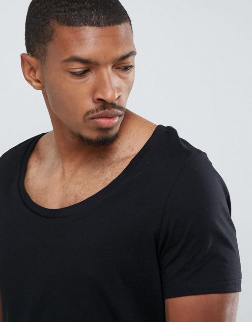 ASOS Longline T-shirt With Wide Scoop Neck And Raw Edge In Green
